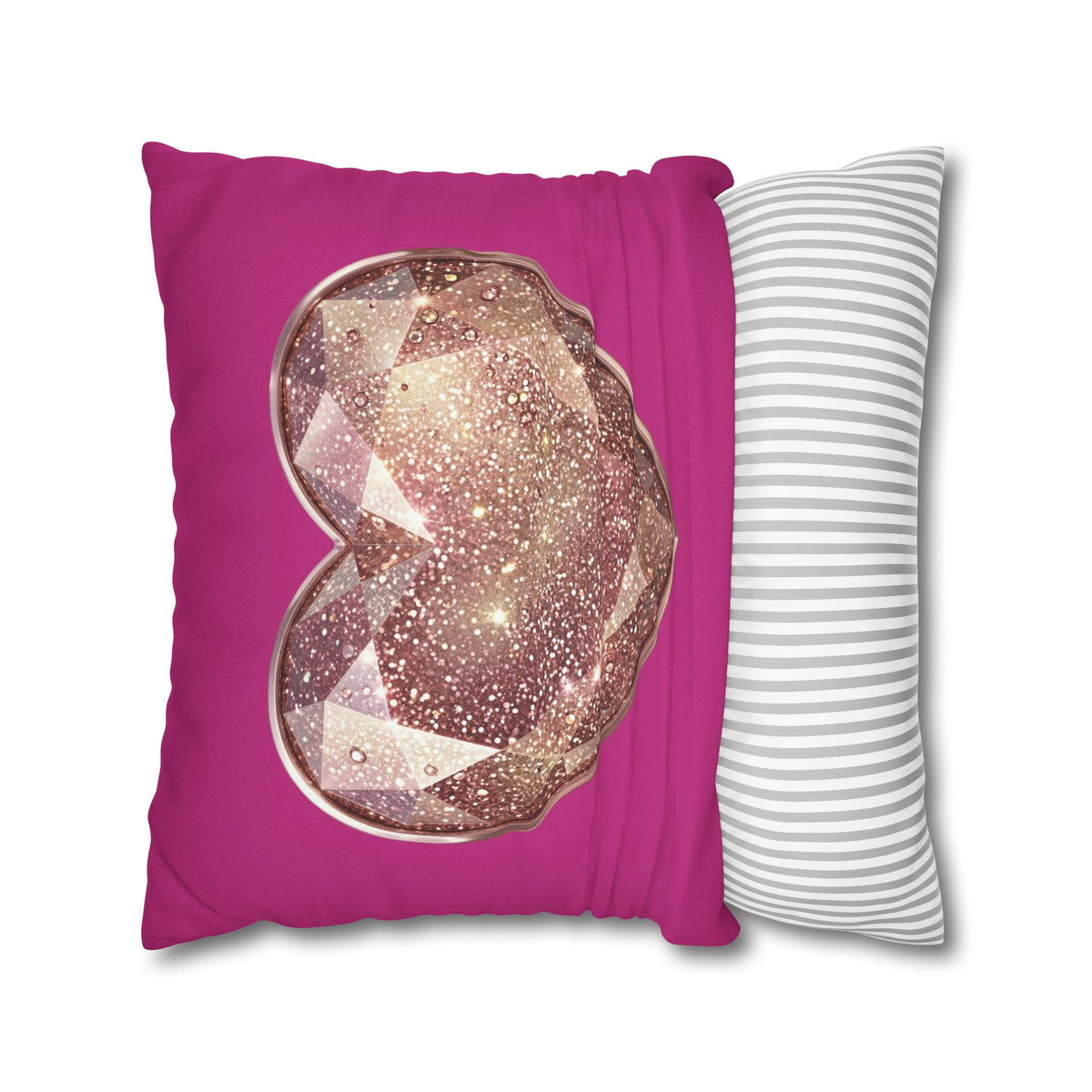 Sparkling Rose Gold Heart Throw Pillowcase- Magenta