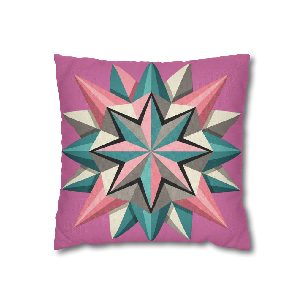 Pink Geometric Star Throw Pillowcase – Modern Kaleidoscope Accent