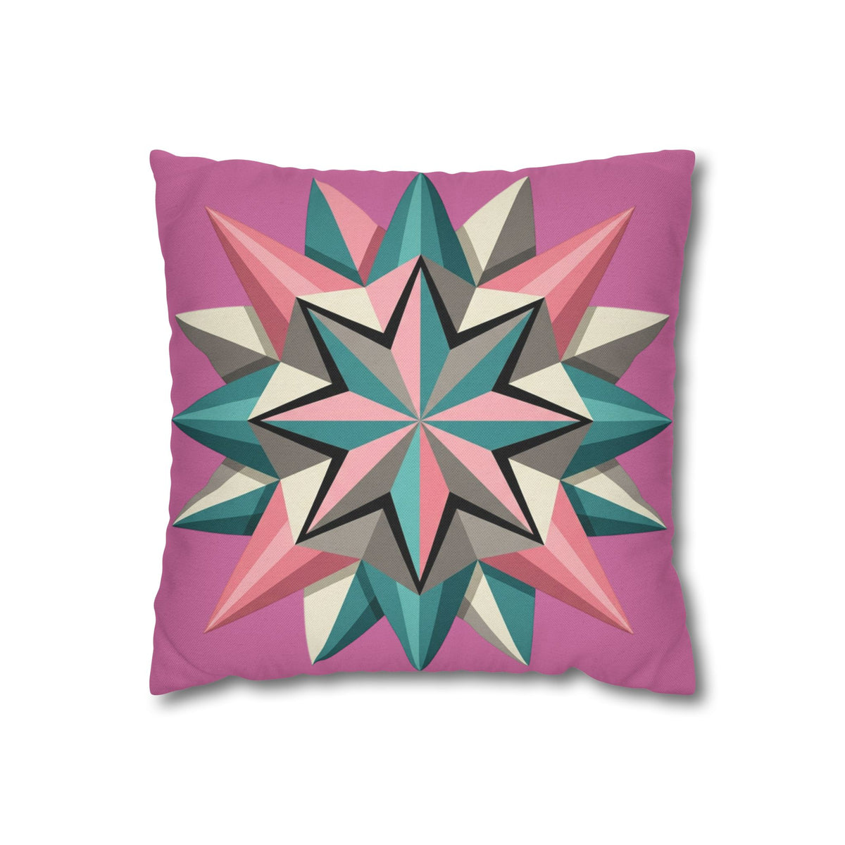 Pink Geometric Star Throw Pillowcase – Modern Kaleidoscope Accent