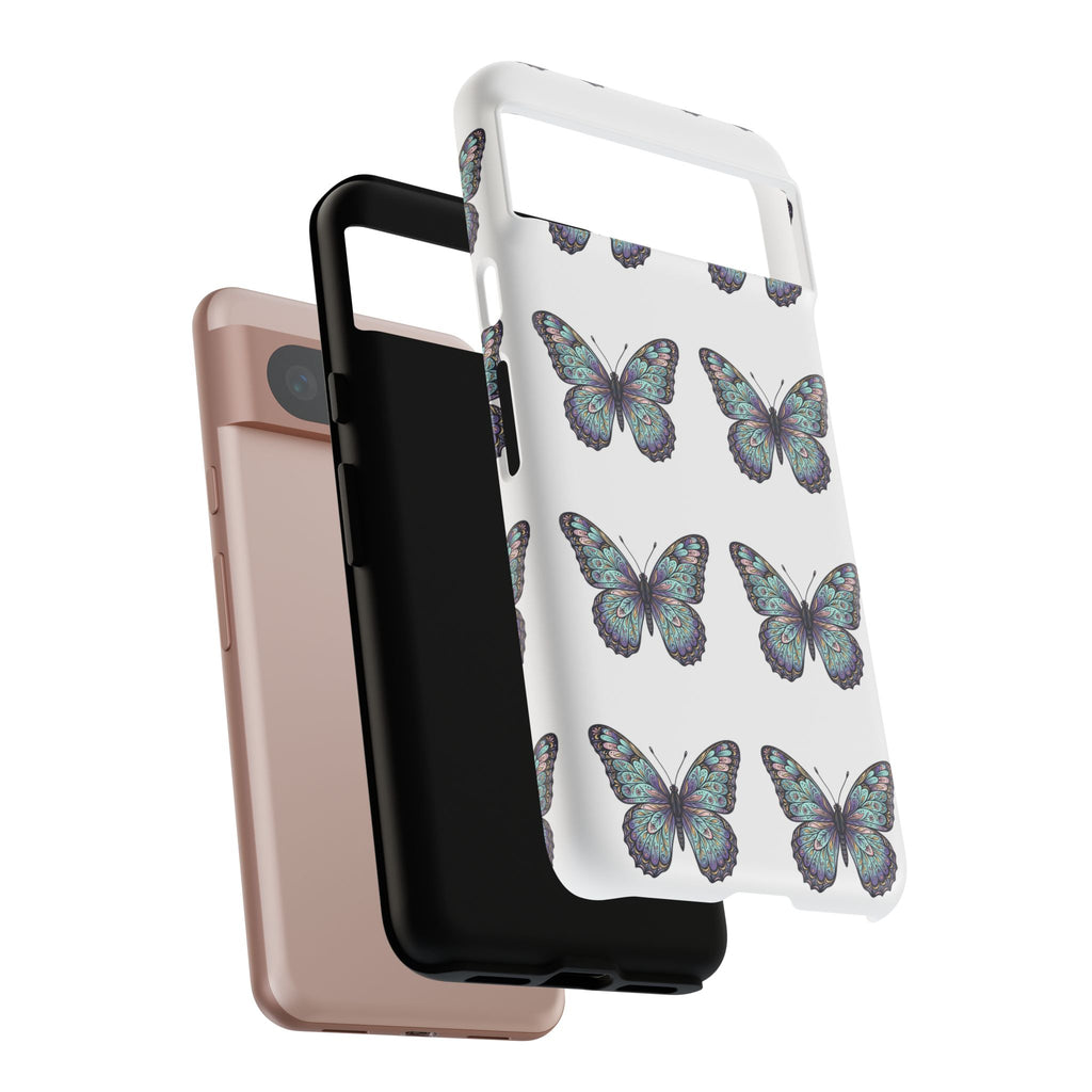 Butterfly Pattern Tough Phone Case — Vintage Teal Floral Protective Cover