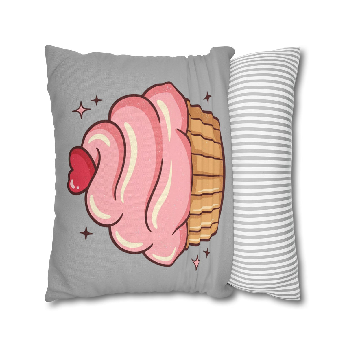 Pink Cupcake Spun Polyester Square Pillowcase- Light Grey