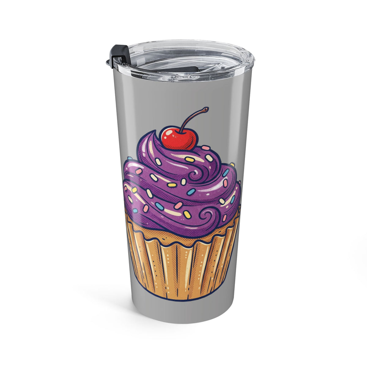 20oz Cupcake Tumbler Light Grey – Purple Frosting Insulated Travel Mug