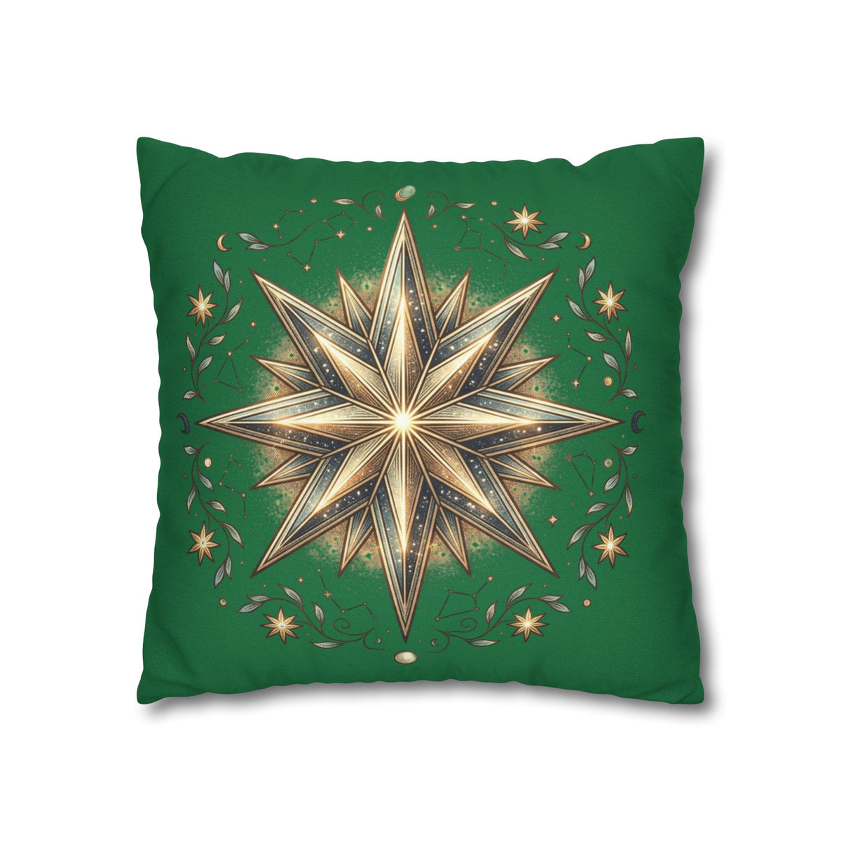Start Print Dark Green Spun Polyester Square Pillowcase