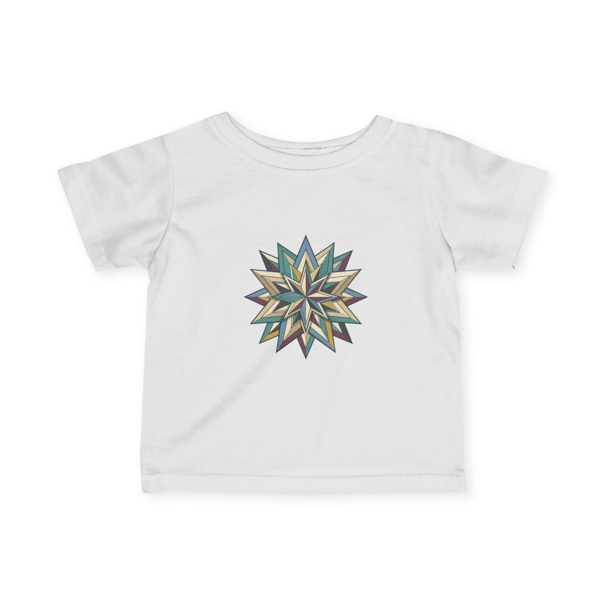 Infant Tee with Geometric Starburst Design — Neutral Baby Shirt, Modern Nursery Gift