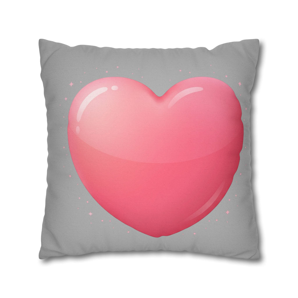 Pink Heart Grey Spun Polyester Square Pillowcase