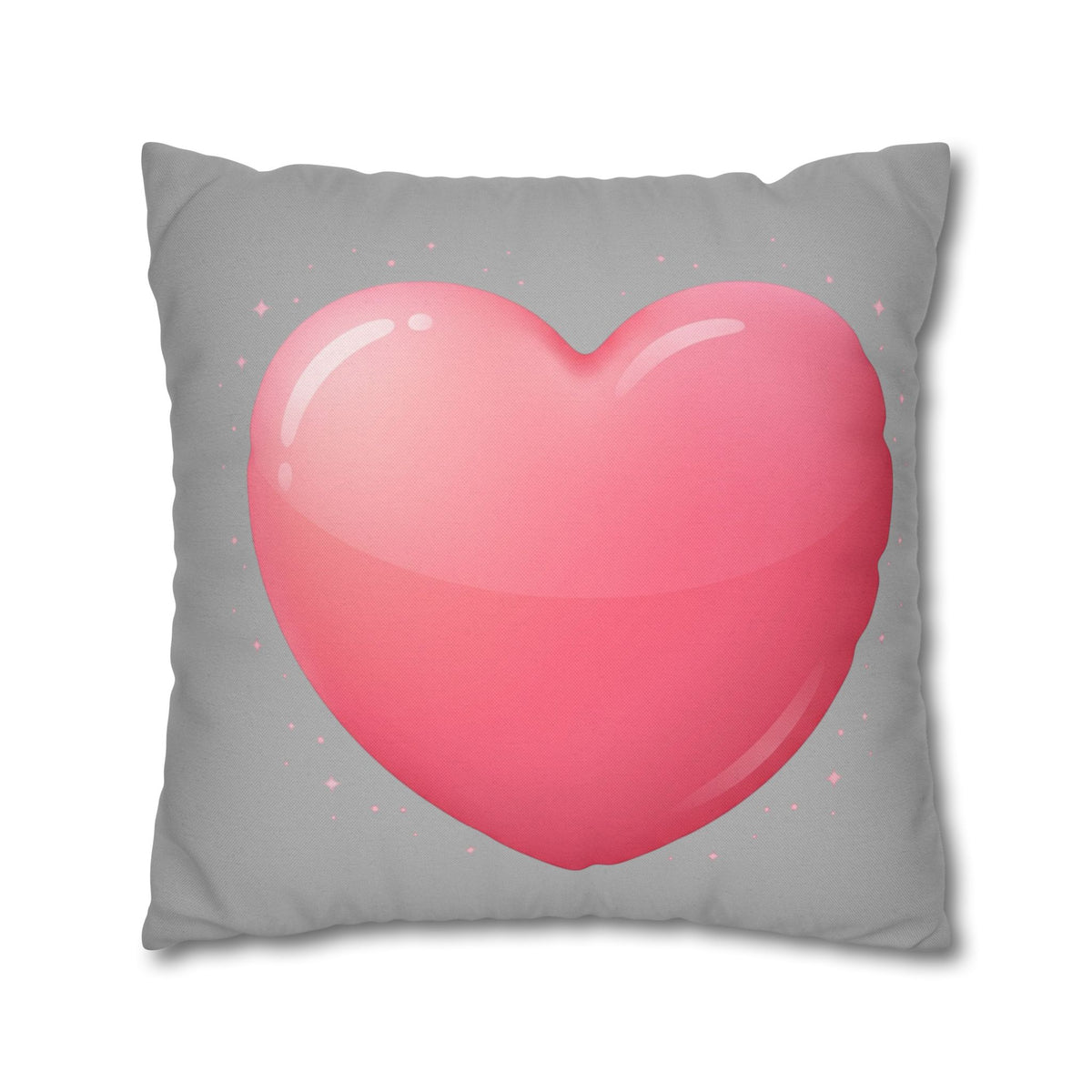 Pink Heart Grey Spun Polyester Square Pillowcase