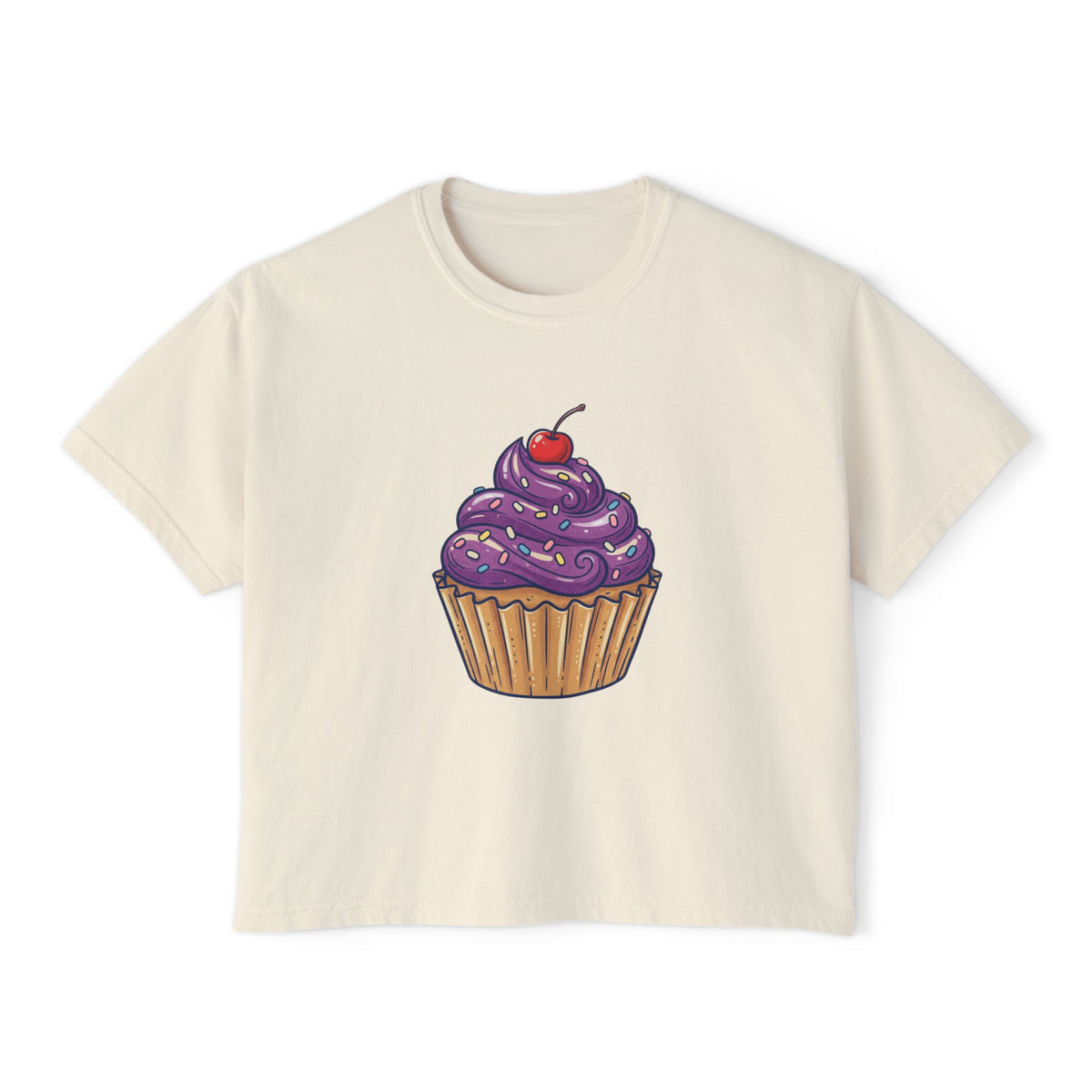 Cupcake Graphic Boxy Tee — Cute Purple Frosting Women's T-Shirt