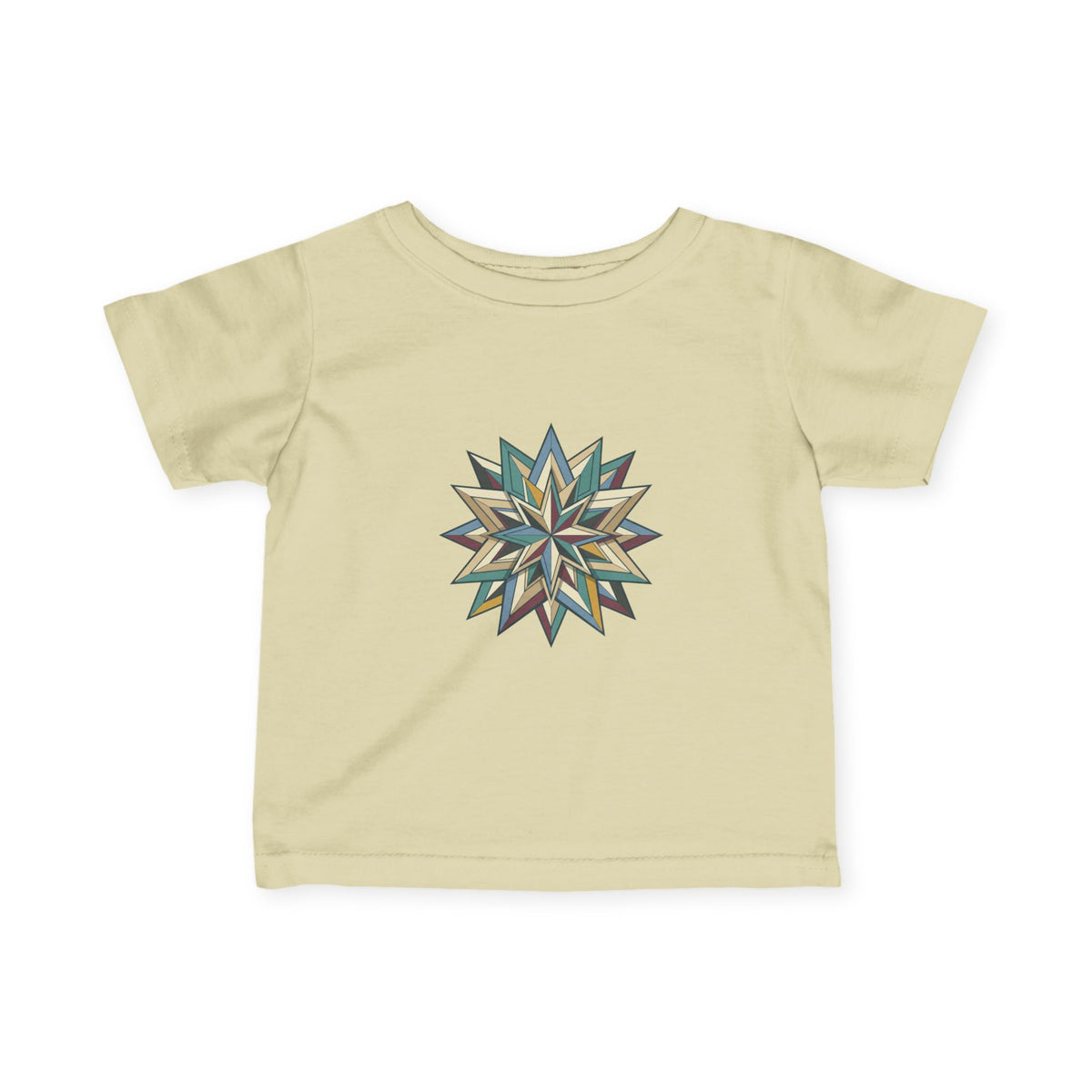 Infant Tee with Geometric Starburst Design — Neutral Baby Shirt, Modern Nursery Gift