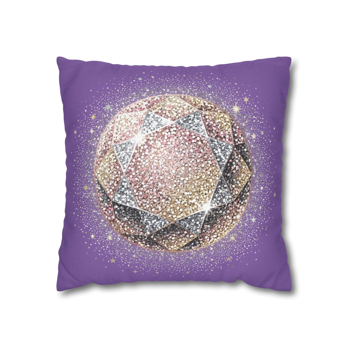 Glittery Light Purple Spun Polyester Square Pillowcase