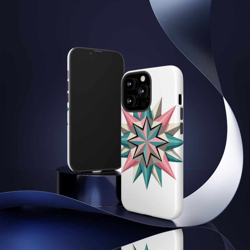 Geometric Star Tough Phone Case – Pink Teal Compass Design