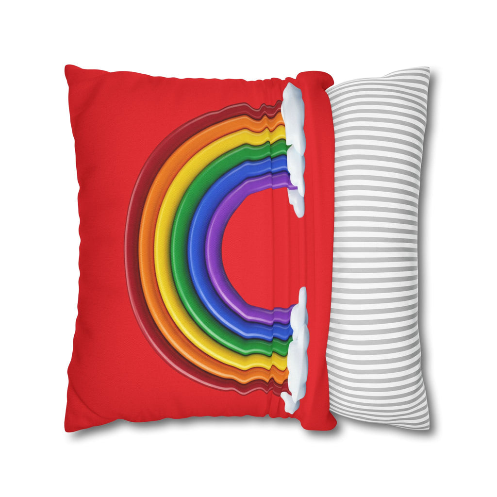Rainbow Red Spun Polyester Square Pillowcase