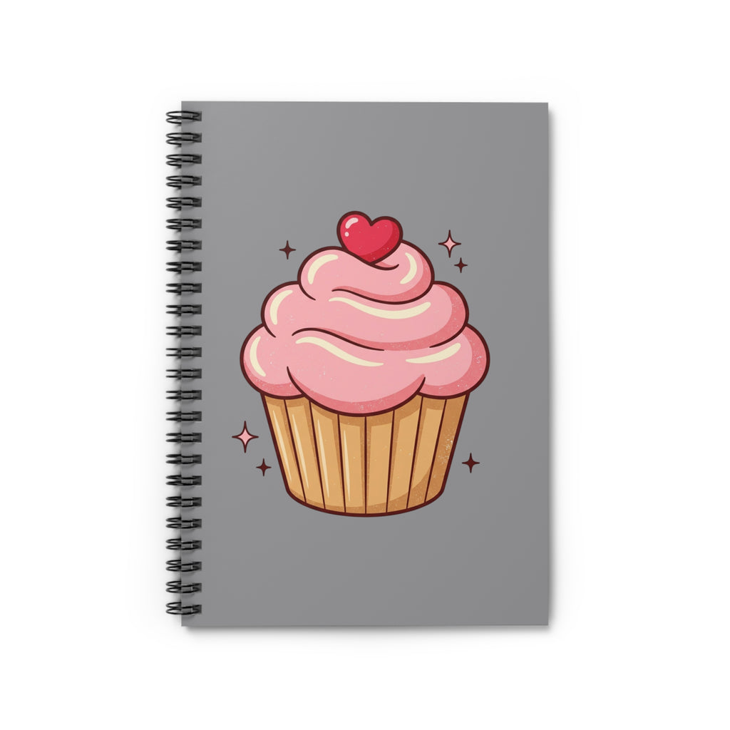 Pink Cupcake Spiral Notebook - Ruled Line- Grey