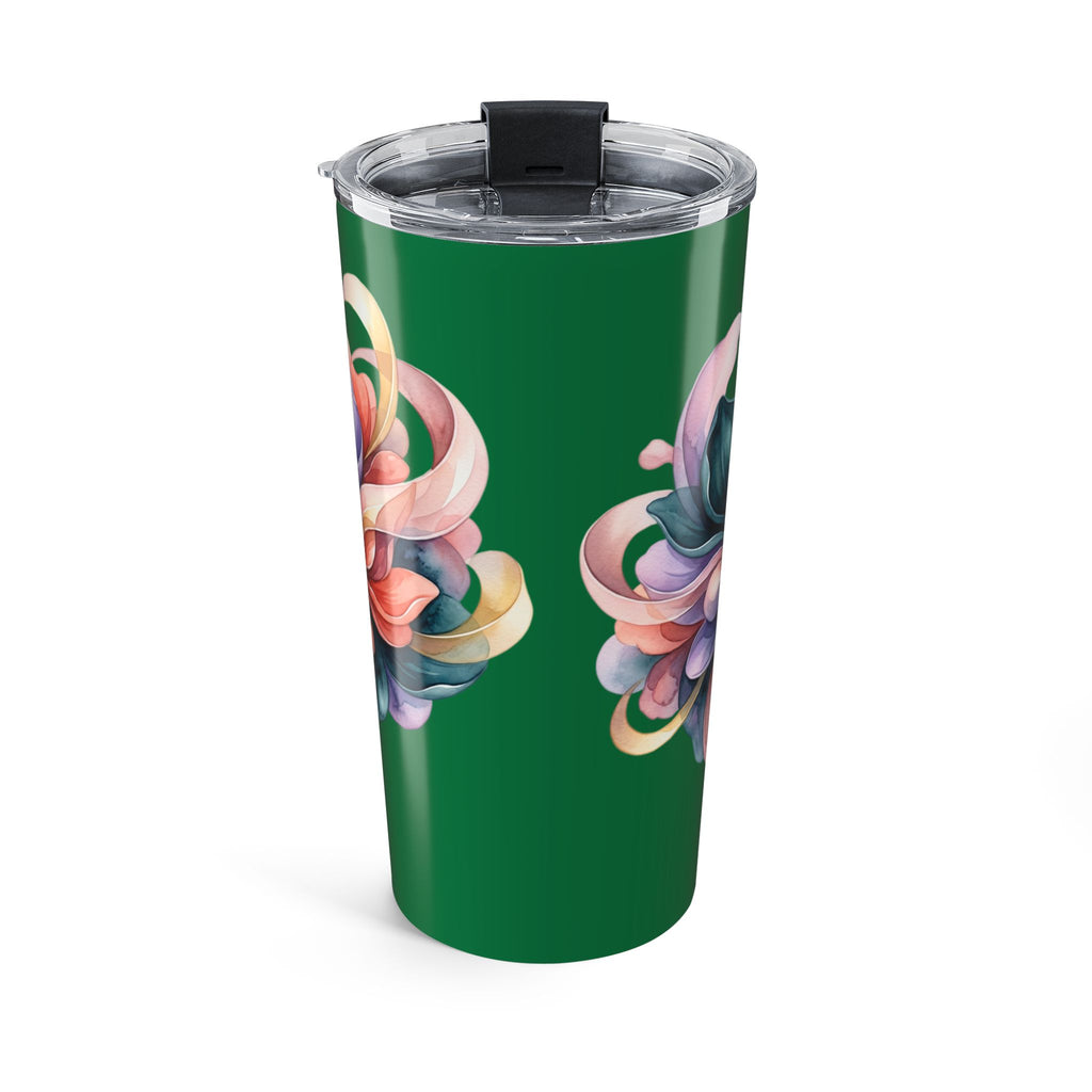 20oz Floral Swirl Tumbler – Colorful Abstract Flower Design on Emerald