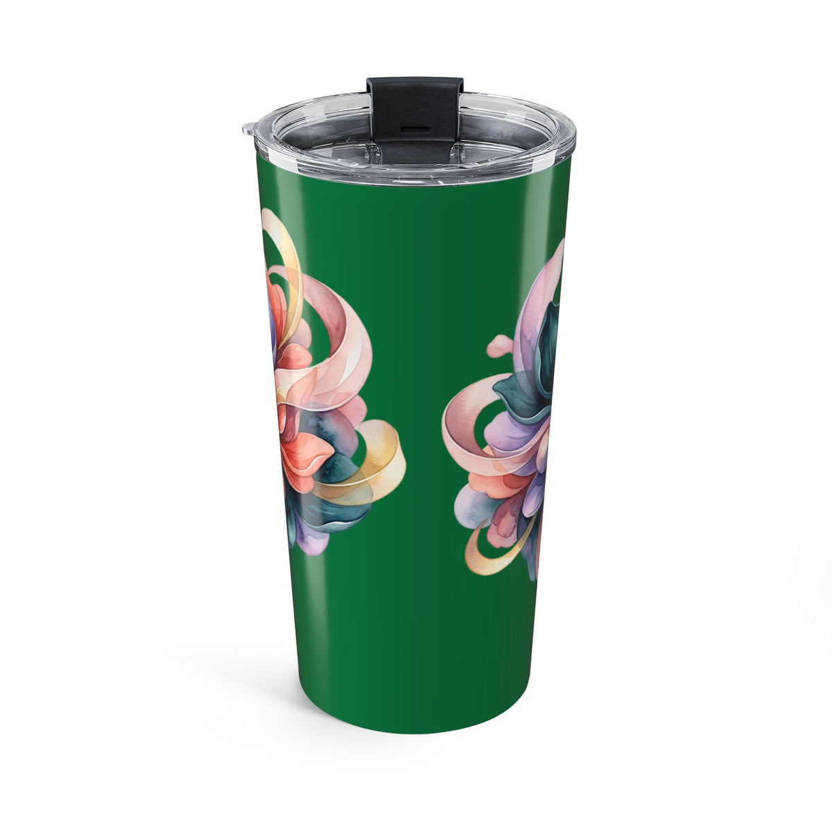 20oz Floral Swirl Tumbler – Colorful Abstract Flower Design on Emerald