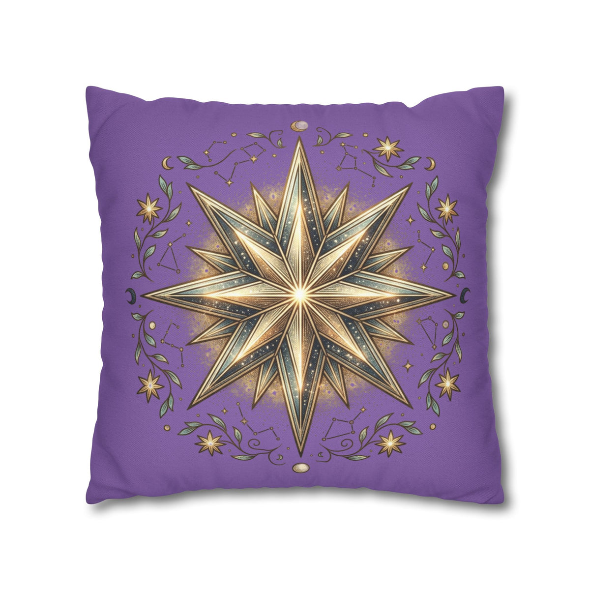 Star Print Light Purple Spun Polyester Square Pillowcase
