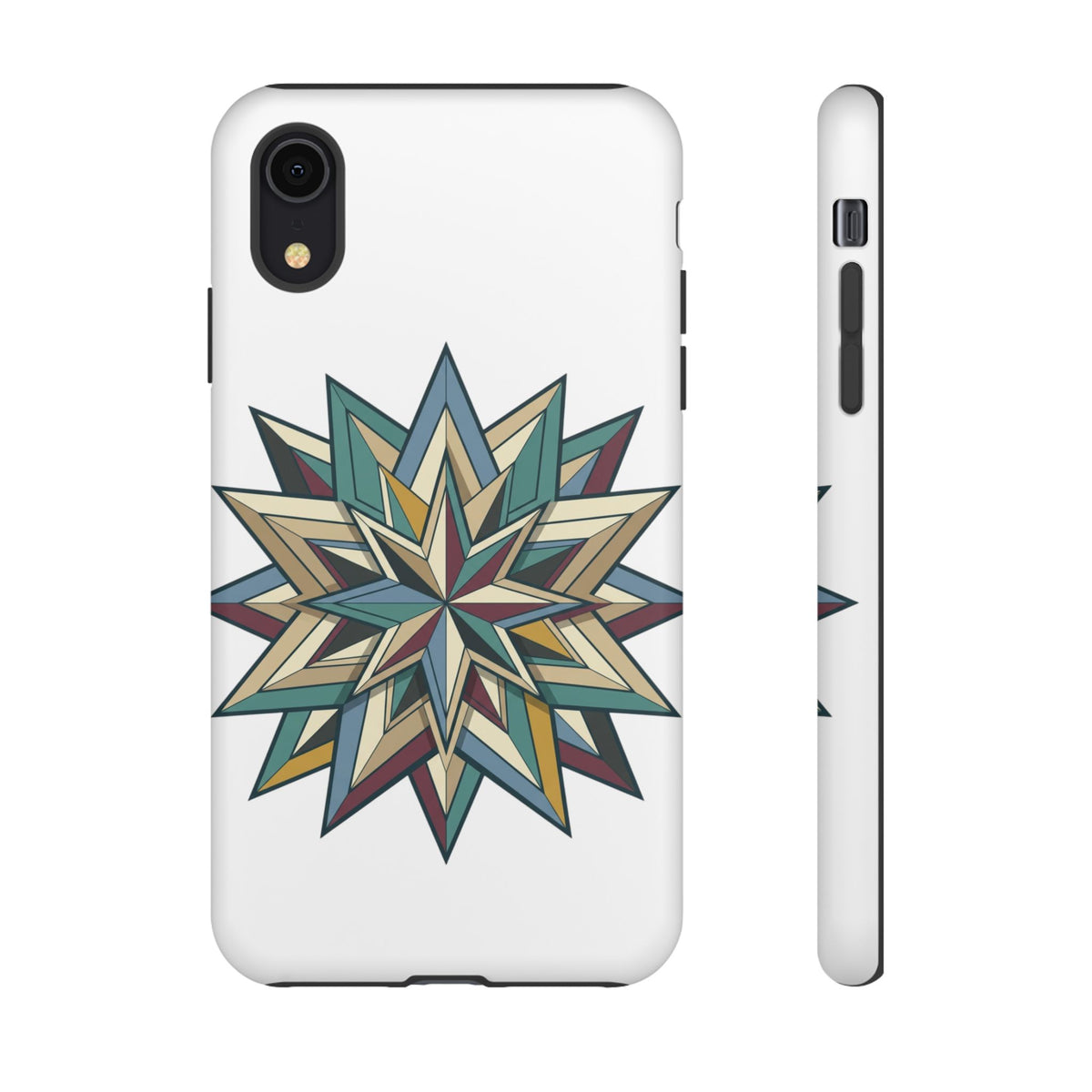 Geometric Star Phone Case — Teal & Earthtone Mandala Design