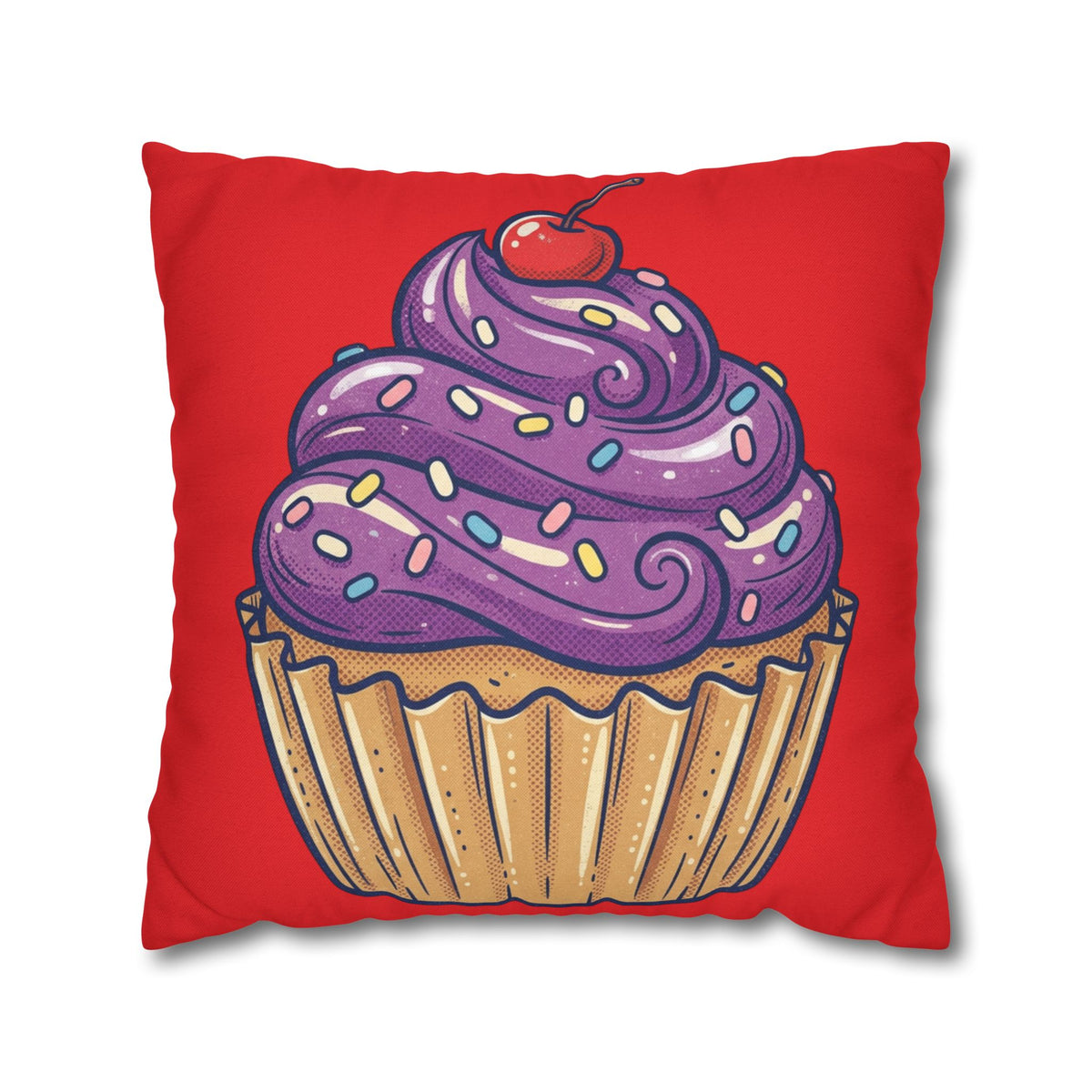 Cupcake Art Pillowcase — Purple Frosting Dessert Throw Pillow Cover- Red