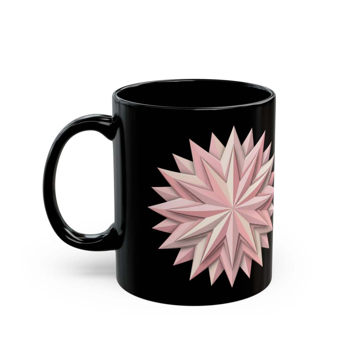 Pink Geometric Star Mug — Black Ceramic Coffee Cup (11oz & 15oz)