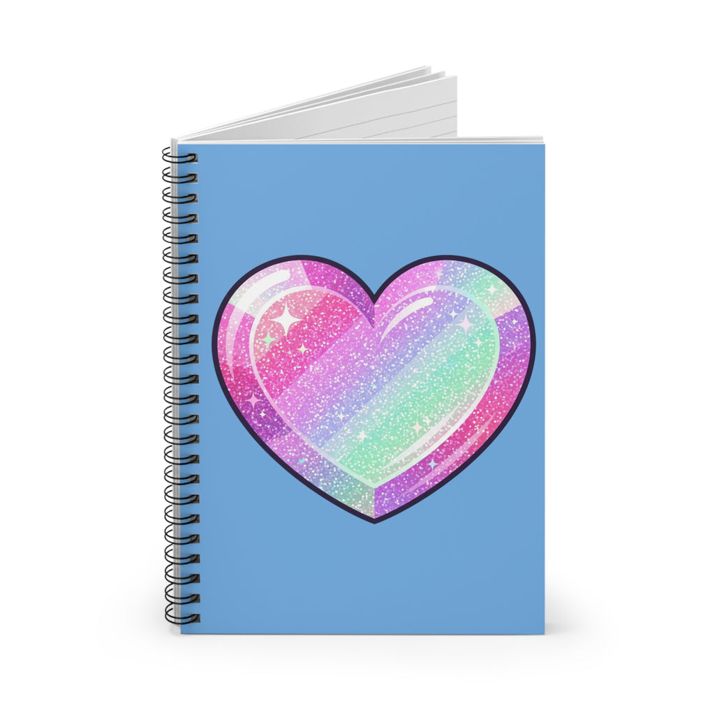 Pastel Glitter Heart Spiral Notebook – Ruled Journal for Teens & Kids- Light Blue