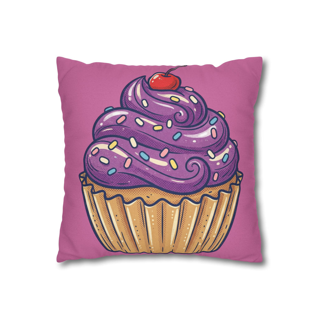 Cupcake Pillowcase — Cute Purple Frosting Decorative Throw Pillow Cover- Light Pink
