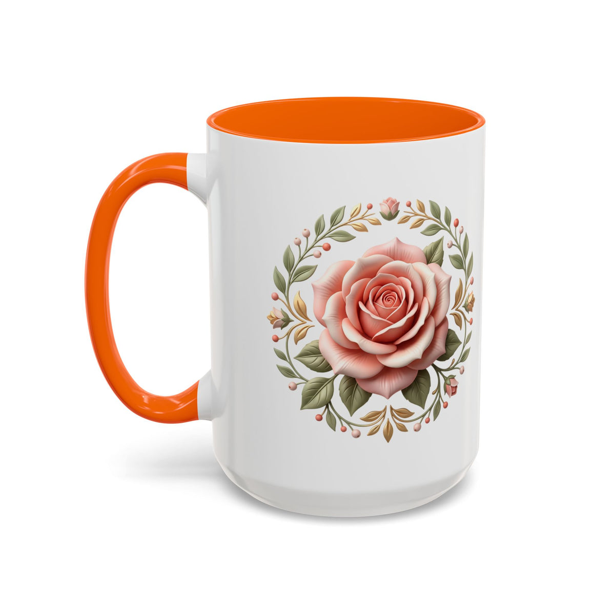 Rose Wreath Accent Coffee Mug — Floral 11/15oz Tea & Coffee Cup