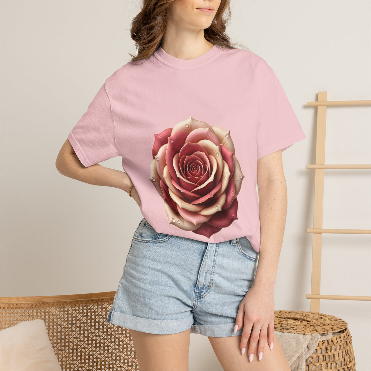 Rose Bloom Graphic T-Shirt — Realistic Pink Rose Floral Tee