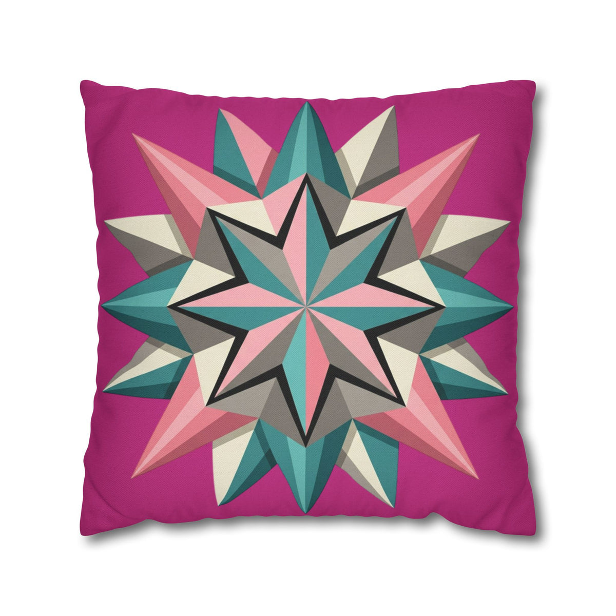 Geometric Starburst Throw Pillowcase — Pink Teal Modern Decorative Cushion Cover