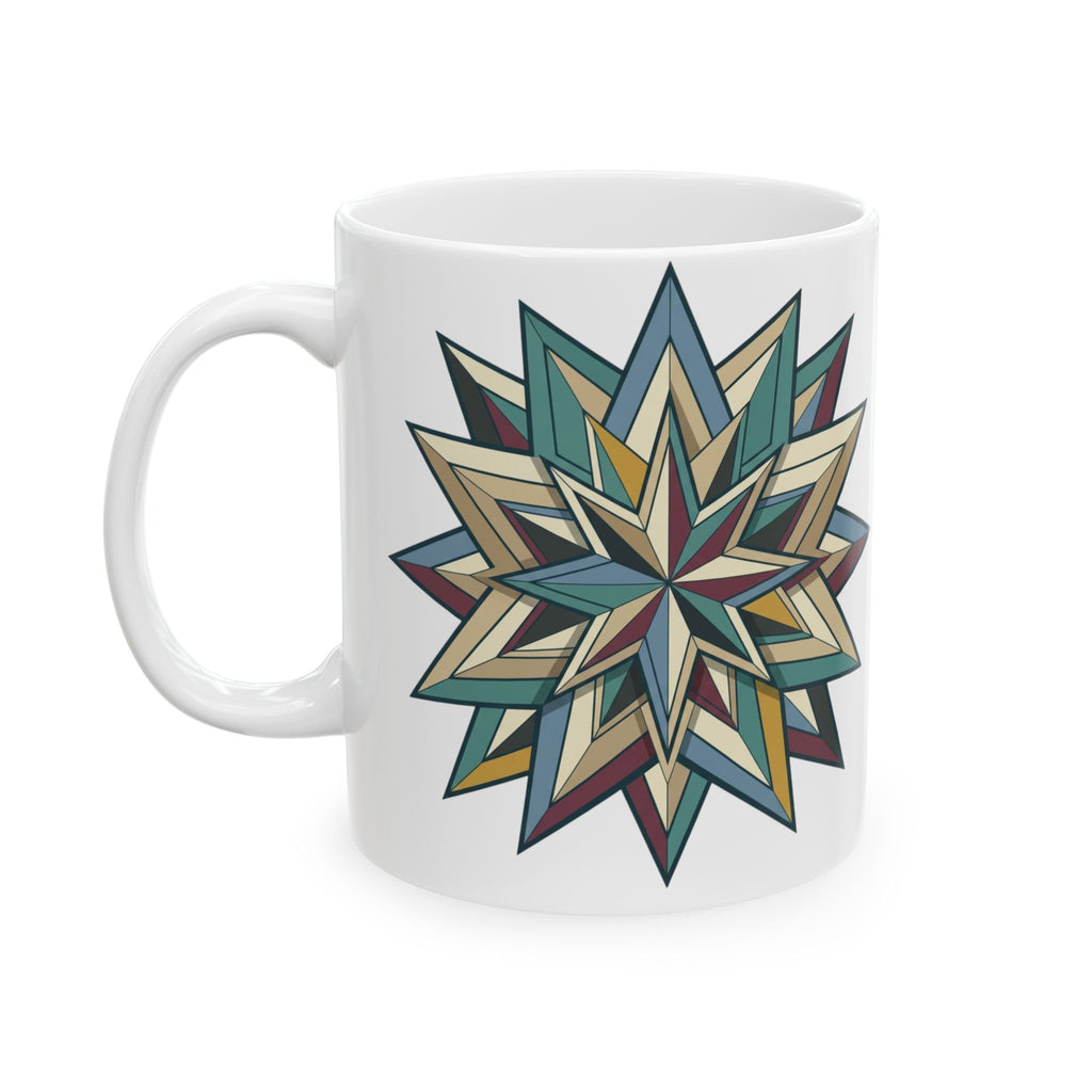 Geometric Starburst Ceramic Mug – Rustic Boho Coffee Cup (11oz & 15oz)