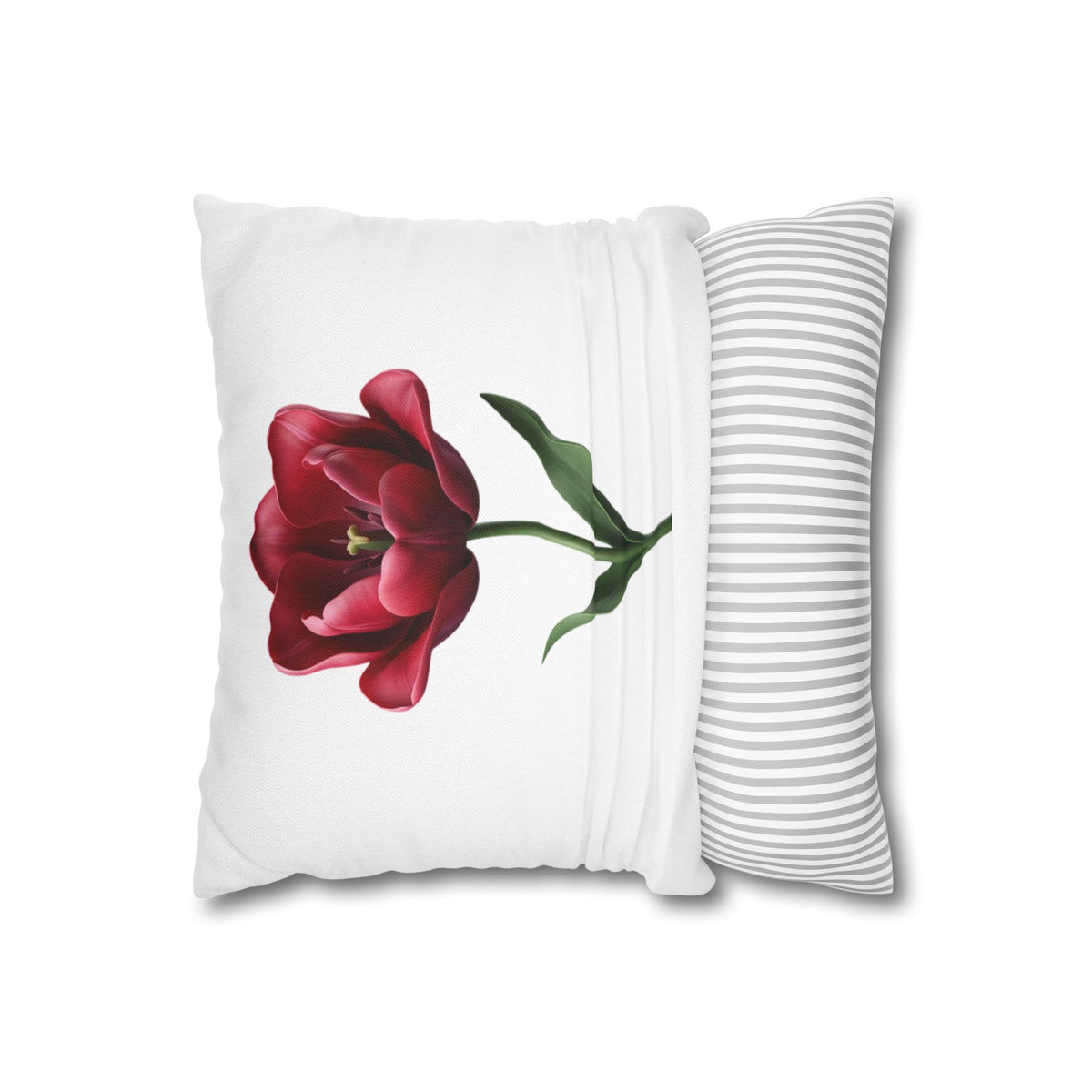 Red Tulip Floral Pillowcase — Botanical Square Throw Pillow Cover