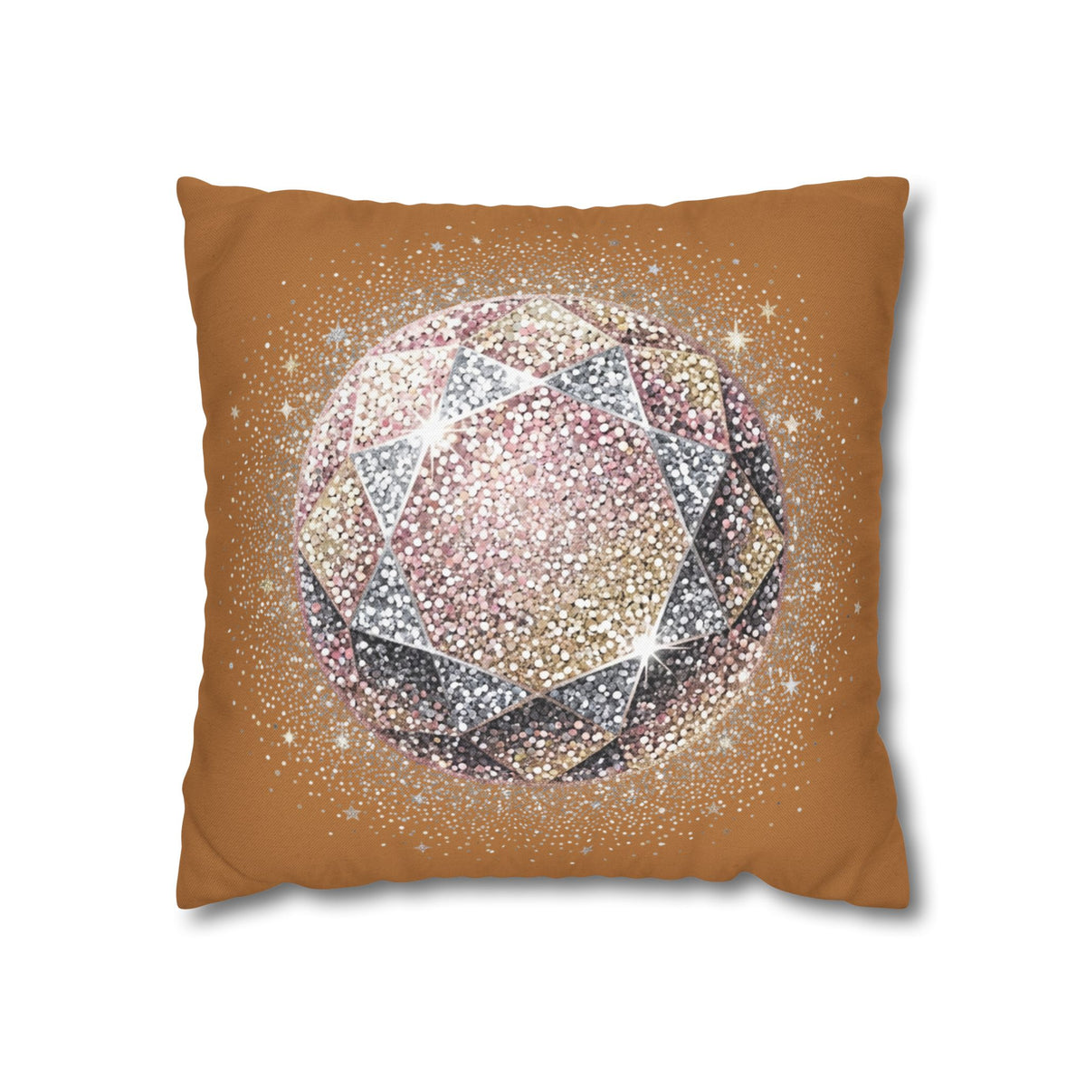Glittery Light Brown Spun Polyester Square Pillowcase