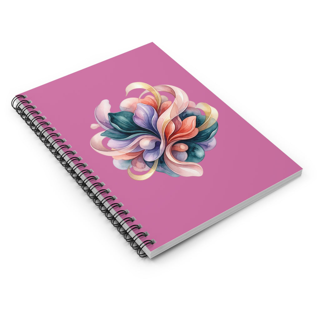 Floral Swirl Spiral Notebook — Pink Ruled Journal for Notes & Sketches