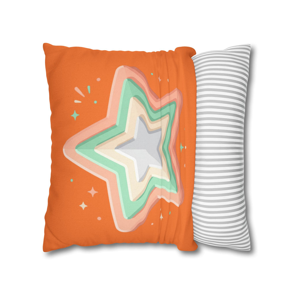 Star Shape Orange Spun Polyester Square Pillowcase