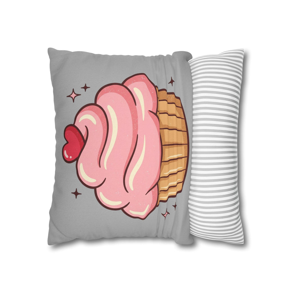 Pink Cupcake Spun Polyester Square Pillowcase- Light Grey