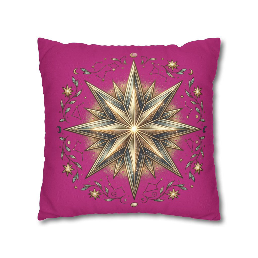 Star Print Magenta Spun Polyester Square Pillowcase