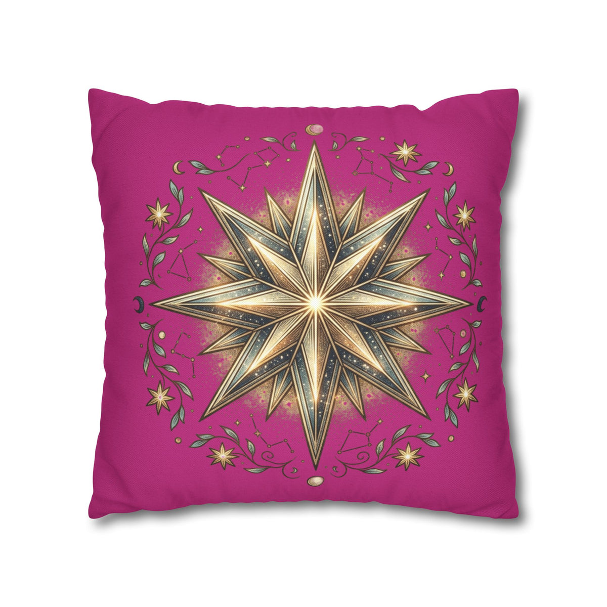 Star Print Magenta Spun Polyester Square Pillowcase