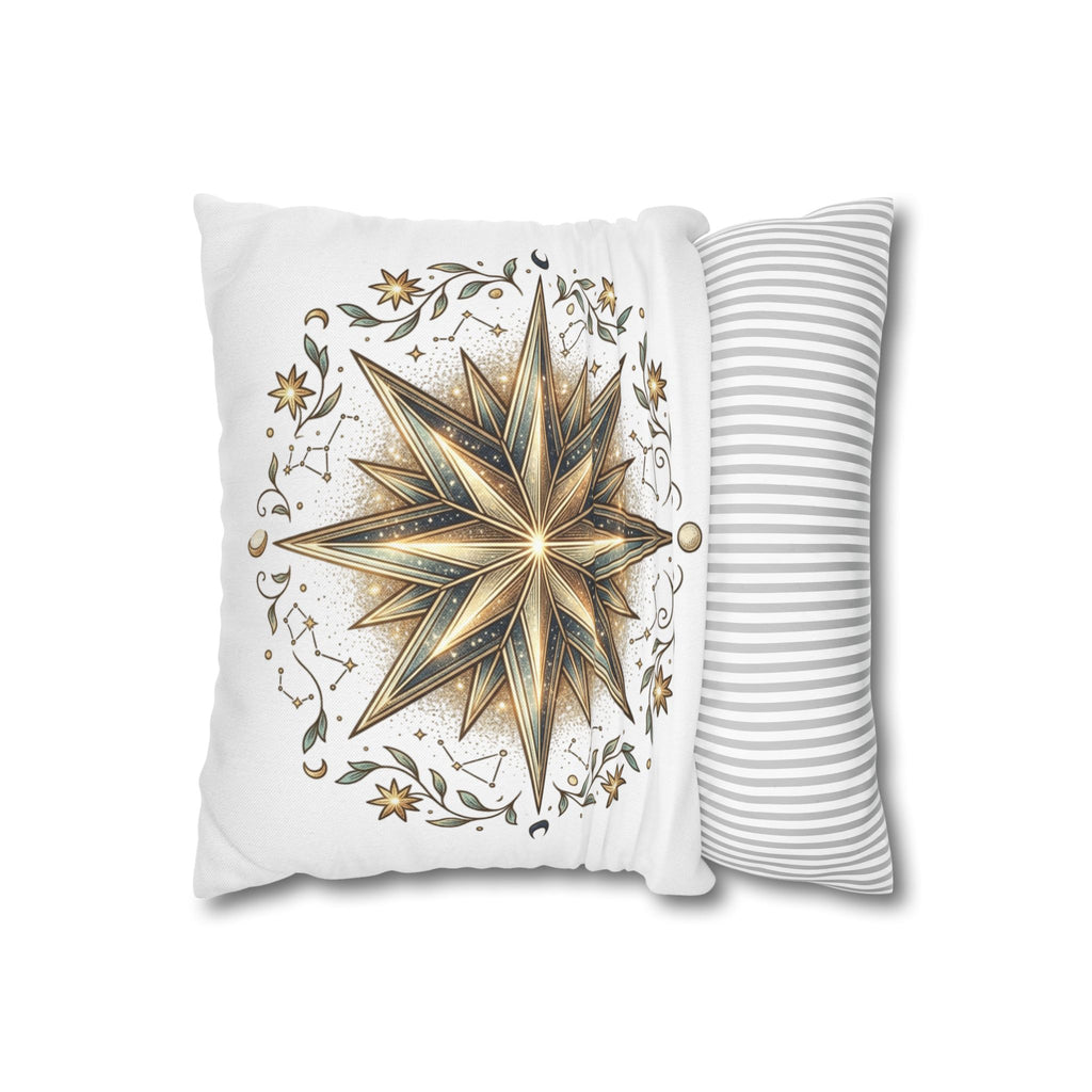Gold Nautical Star Decorative Pillowcase — Coastal Boho Accent