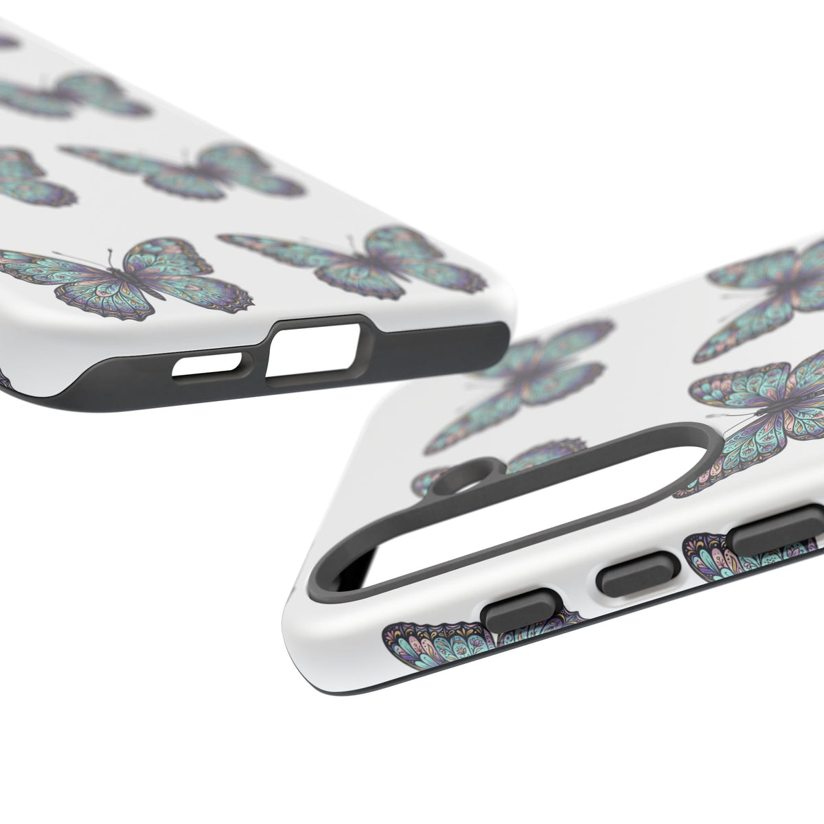 Butterfly Pattern Tough Phone Case — Vintage Teal Floral Protective Cover