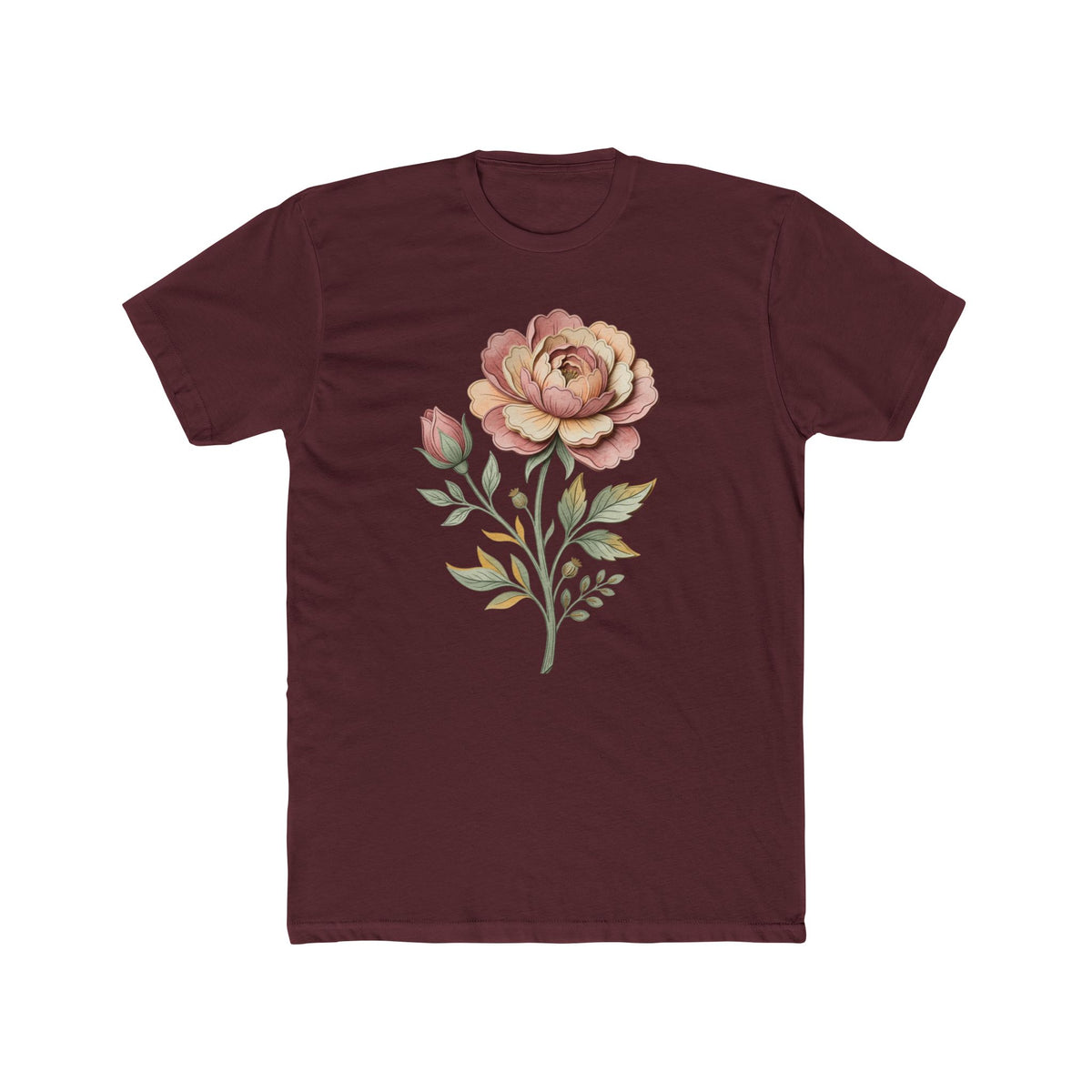 Floral Rose Crew Tee — Vintage Watercolor Peony T-Shirt