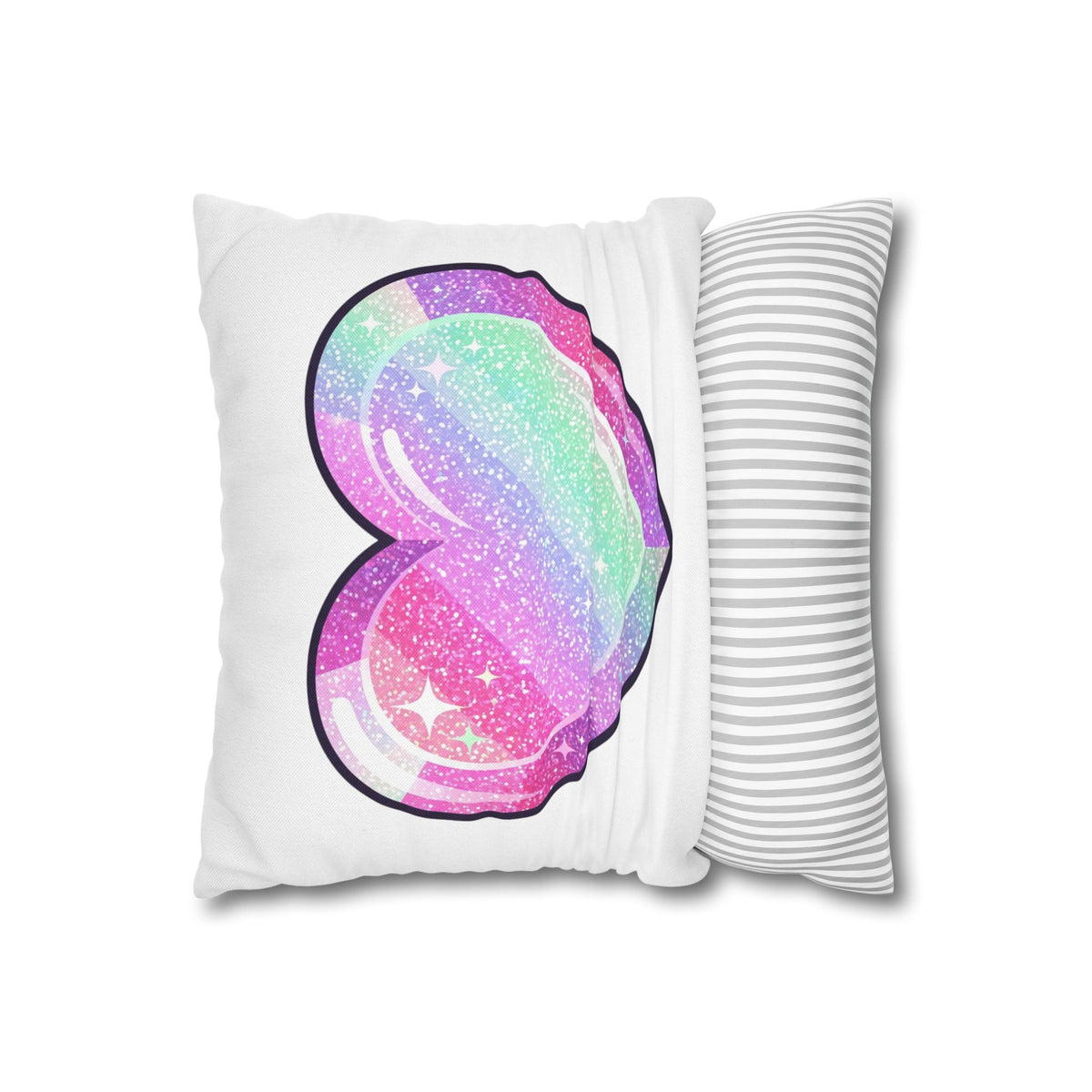 Pastel Glitter Heart Pillowcase — Cute Rainbow Sparkle Decorative Throw Pillow- White
