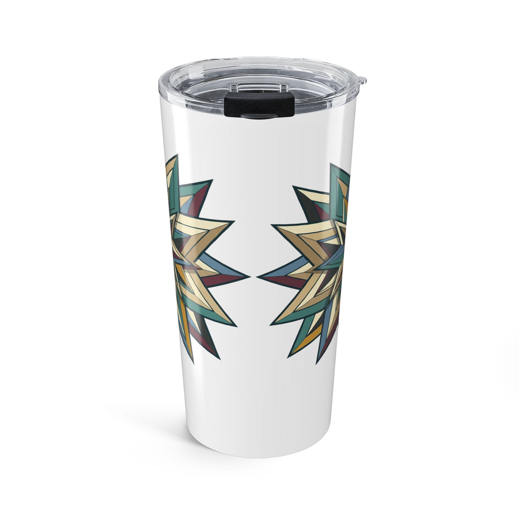 20oz Starburst Geometric Tumbler — Insulated Travel Cup with Teal & Gold Tribal Mandala- White