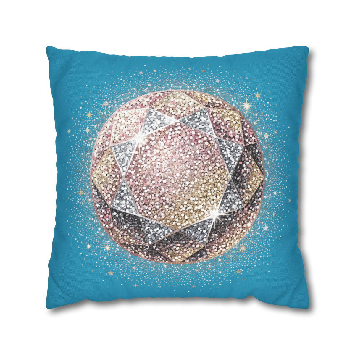 Glittery Turquoise Spun Polyester Square Pillowcase