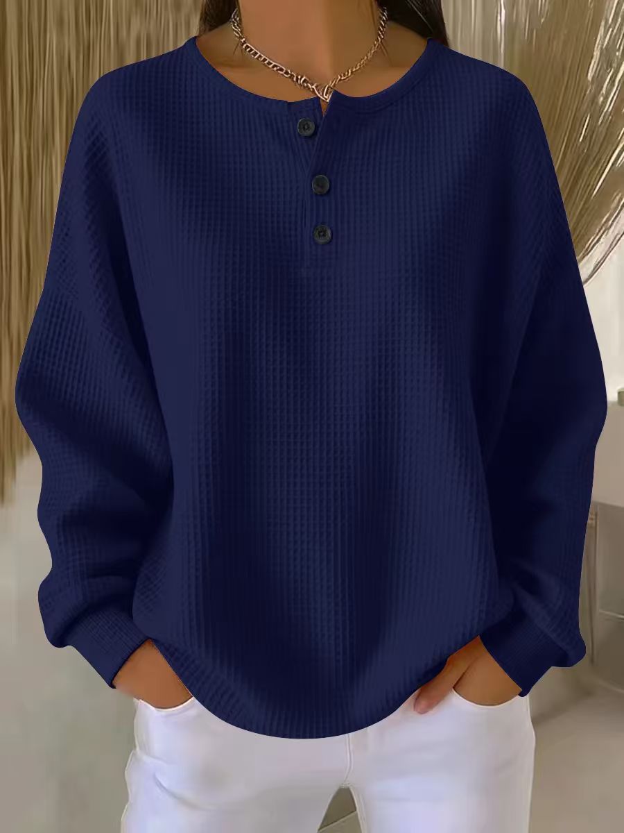 Round neck solid color pullover loose top long sleeve and short sleeve