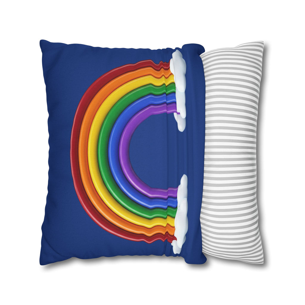Rainbow Dark Blue Spun Polyester Square Pillowcase