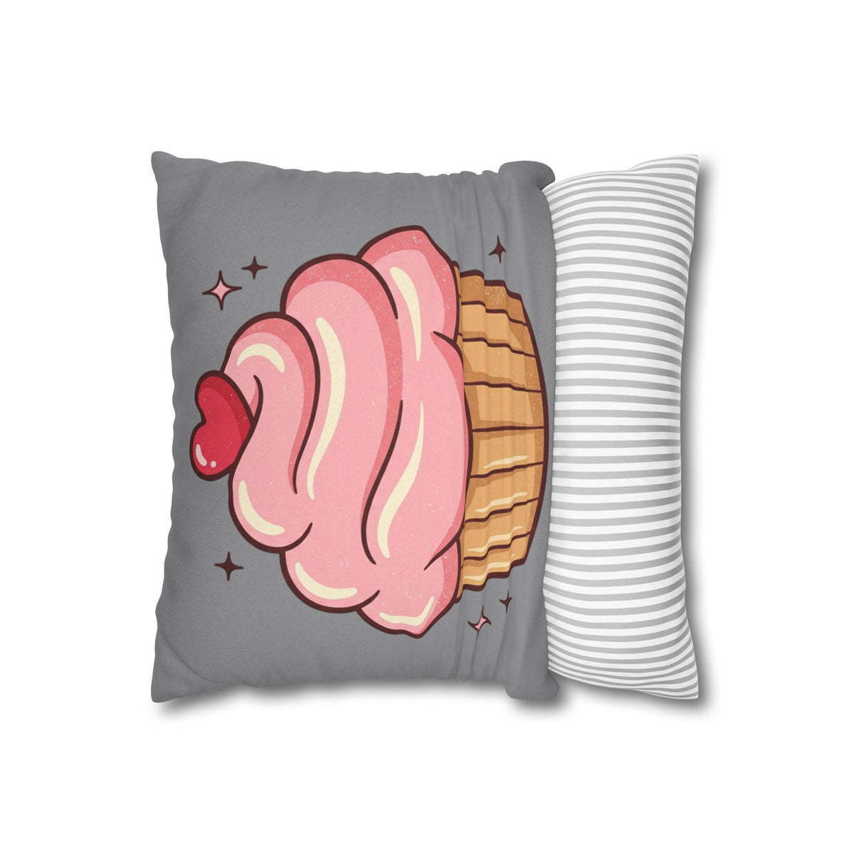 Pink Cupcake Spun Polyester Square Pillowcase- Grey