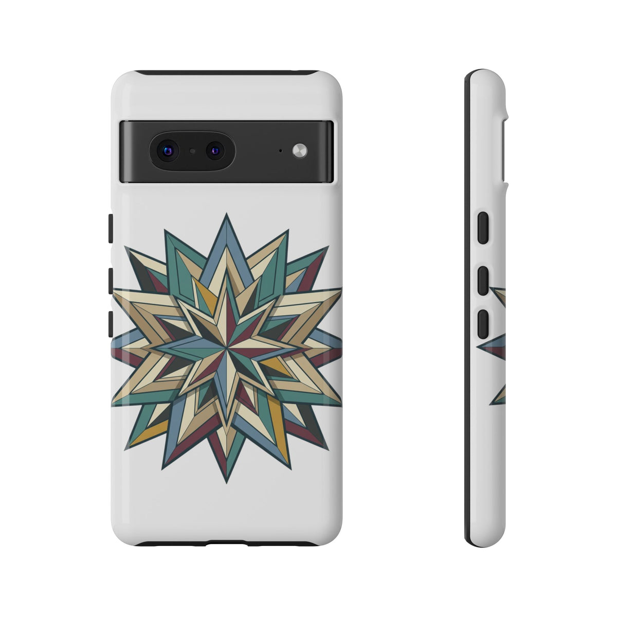 Geometric Star Phone Case — Teal & Earthtone Mandala Design
