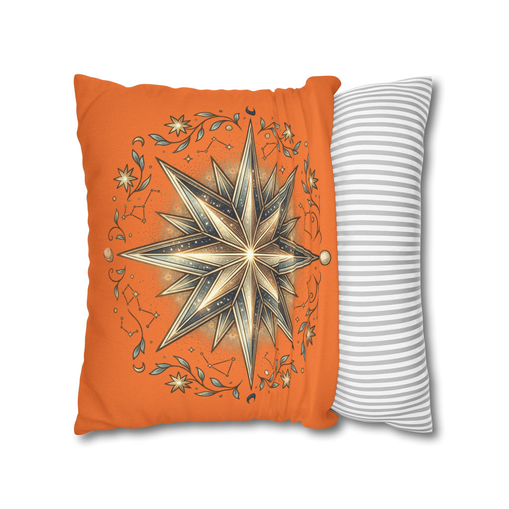 Star Print Orange Spun Polyester Square Pillowcase