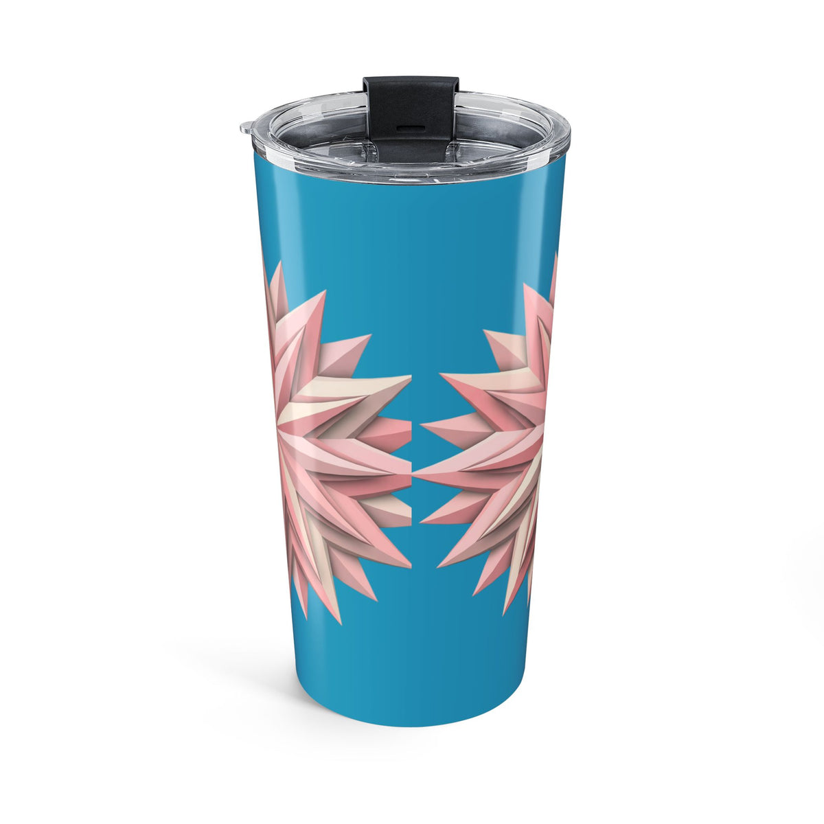 20oz Floral Star Tumbler — Pink Geometric Flower on Teal Travel Cup- Turquoise