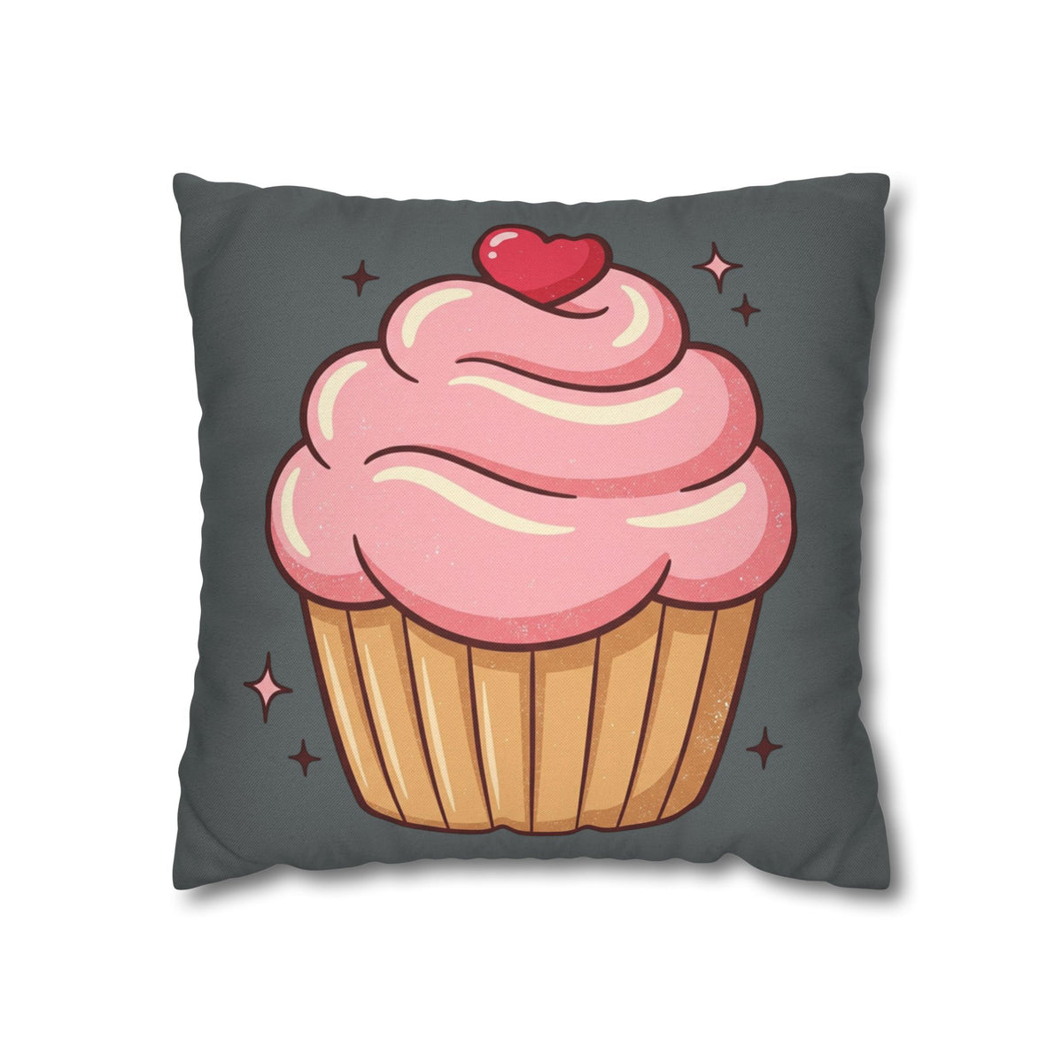 Pink Cup Cake Spun Polyester Square Pillowcase- Dark Grey