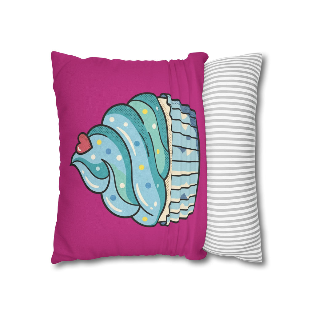 Cupcake Throw Pillow — Cute Blue Frosting Decorative Pillowcase- Magenta