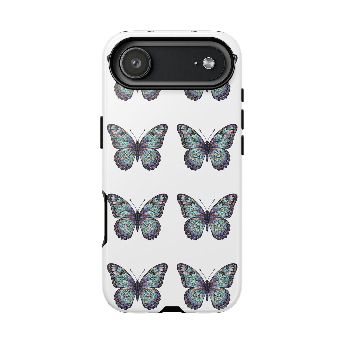 Butterfly Pattern Tough Phone Case — Vintage Teal Floral Protective Cover